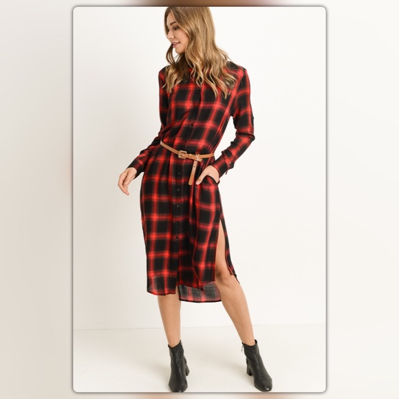 The NEW Boutique Dresses & Skirts - Buffalo Plaid Red and Black Midi Dress